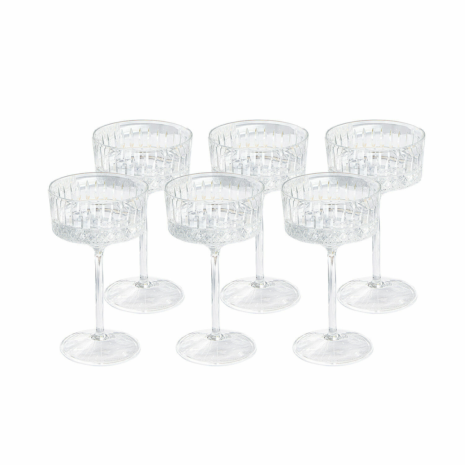 Champagneglas set van 6 Deion Set van zes transparante kristallen champagneglazen met decoratief patroon en steel