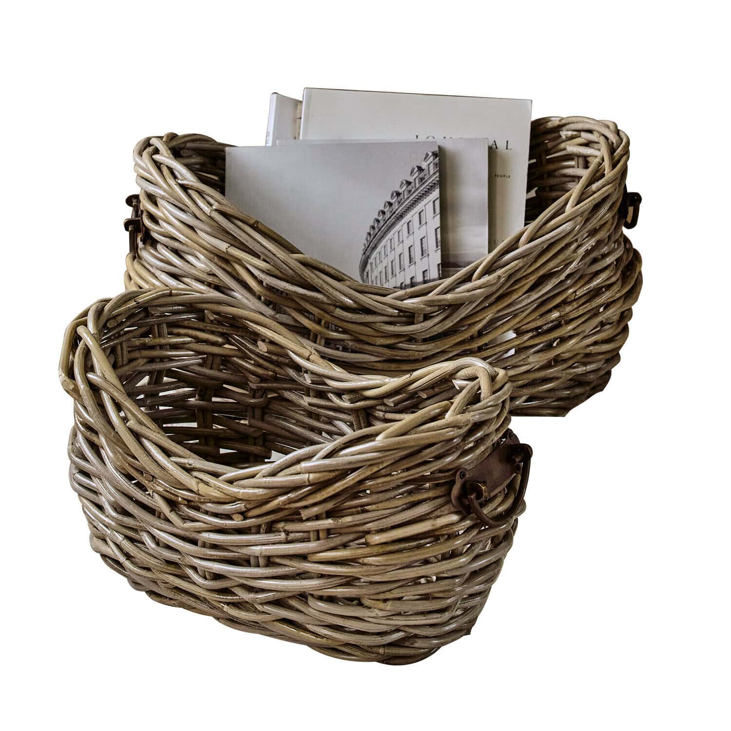 Set de 2 corbeilles Bellorie Ensemble de deux paniers en osier naturel pour ranger livres et objets décoratifs