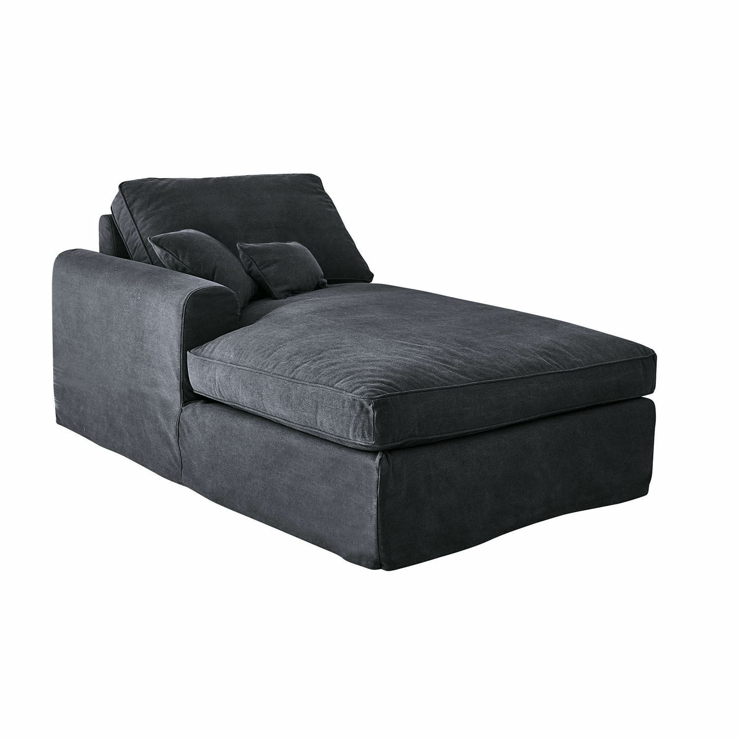 Méridienne Seaford Chaise longue gris foncé en tissu doux pour un confort optimal, meuble moderne pour salon