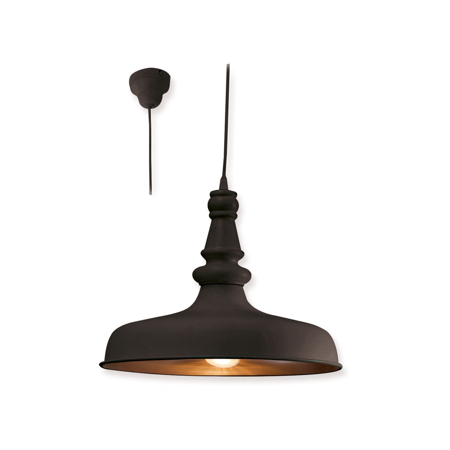 Hanglamp Camryn Zwarte metalen hanglamp met decoratieve kap en warm licht voor binnen