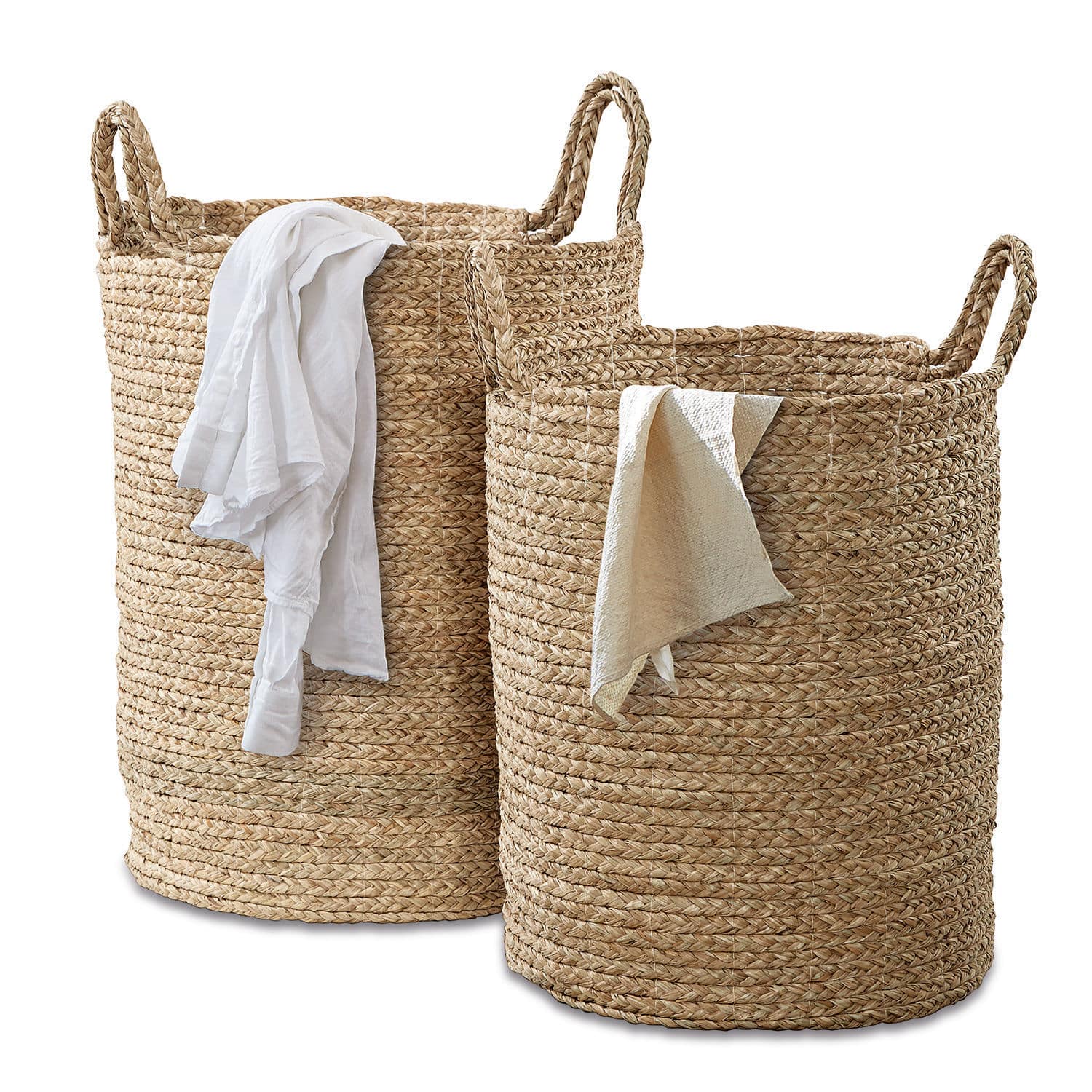 Wasmand set van 2 Oakdale Set van twee grote manden van natuurlijk gevlochten zeegras in beige kleur voor opslag