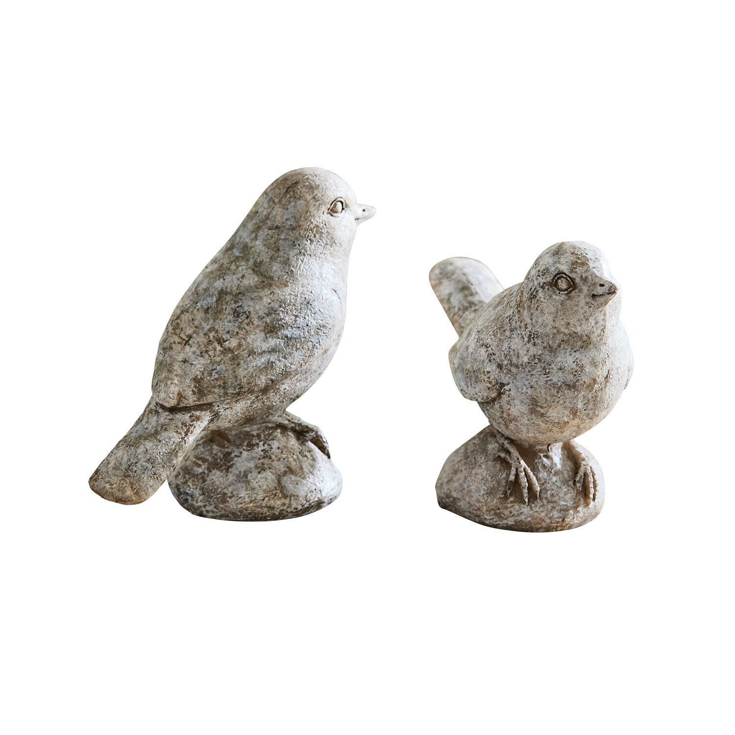 Lot de 2 oiseaux décoratifs Corviano Deux figurines d'oiseaux décoratives en pierre grise pour décoration intérieure et jardin