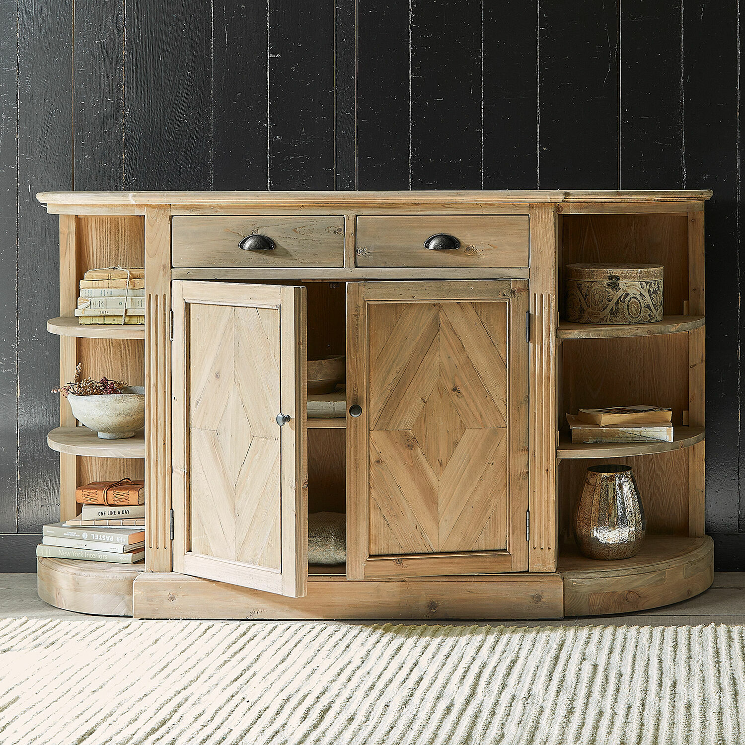 Buffet Tressique Buffet en bois naturel avec étagères et tiroirs, meuble de rangement pour salon élégant