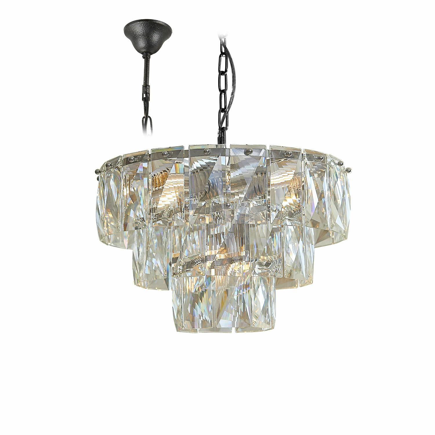 Kroonluchter Crystalford Hanglamp van helder glas en zwart metaal, modern design voor stijlvolle verlichting