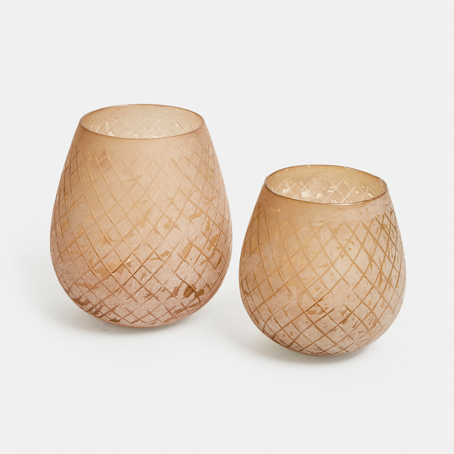 Lot de 2 photophores Méloriane Deux photophores en verre beige avec motif géométrique, décoration intérieure, verre mat