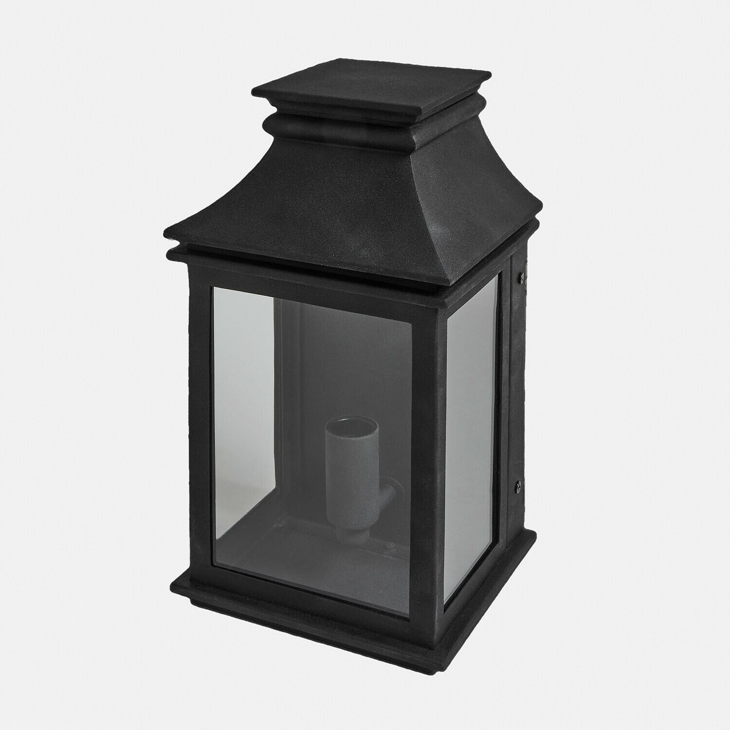 Buitenwandlamp Zélivarne Zwarte metalen lantaarn met helder glas en kaarshouder, decoratie voor buiten