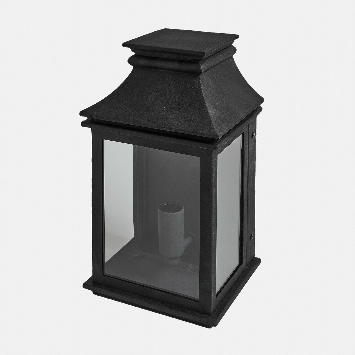 Applique extérieure Zélivarne Lanterne noire en métal avec verre transparent et support pour bougie, décoration extérieure
