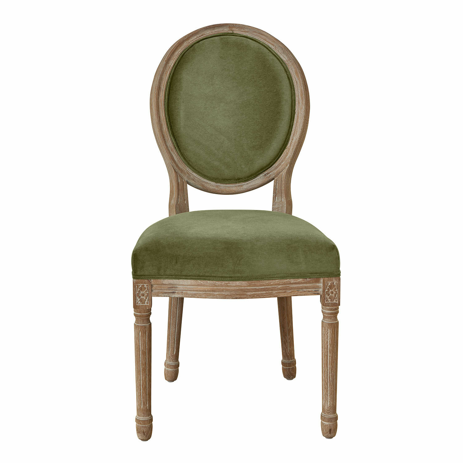 groen Alviano stoel met groene fluwelen bekleding en houten frame in vintage stijl