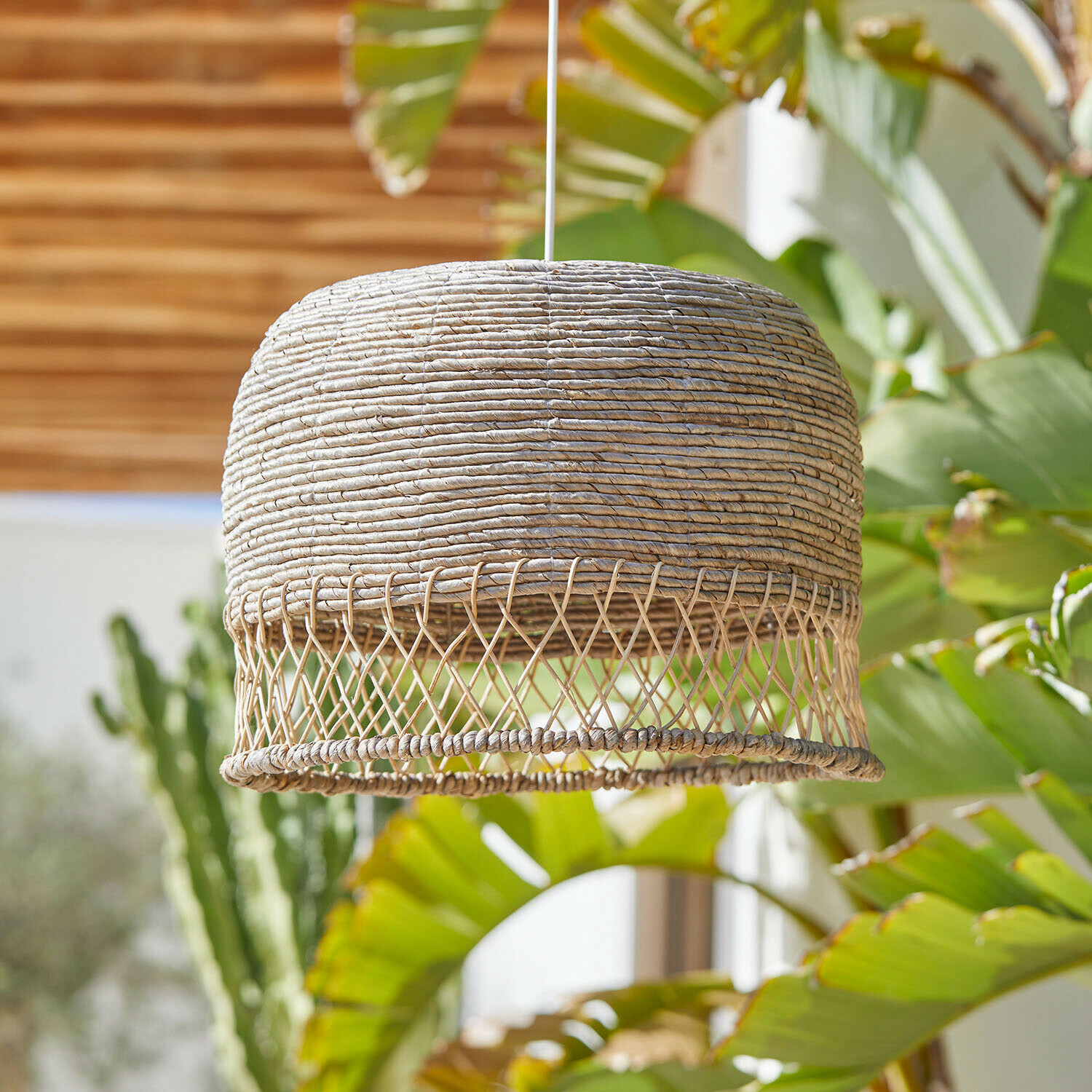 Lampenkap Mirellos Hanglamp van gevlochten natuurlijk riet in beige, decoratief interieurverlichtingsobject