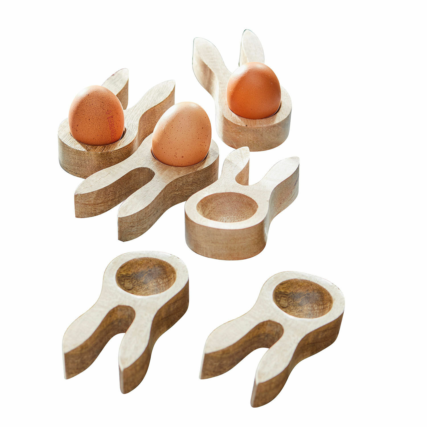 Eierdopje set van 6 Nante Houten eierhouders in konijnenvorm, natuurlijke kleur, paasdecoratie voor in de keuken