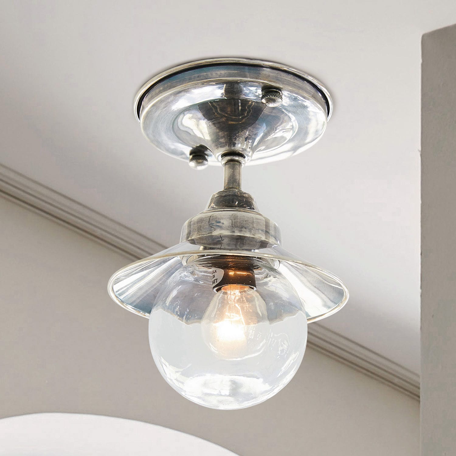 Suspension Melkior Applique de plafond en métal avec abat-jour en verre transparent et ampoule, design classique