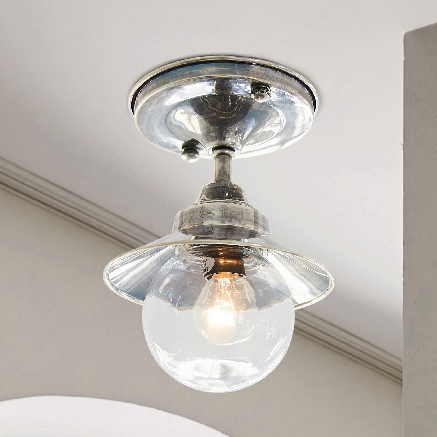 Suspension Melkior Applique de plafond en métal avec abat-jour en verre transparent et ampoule, design classique