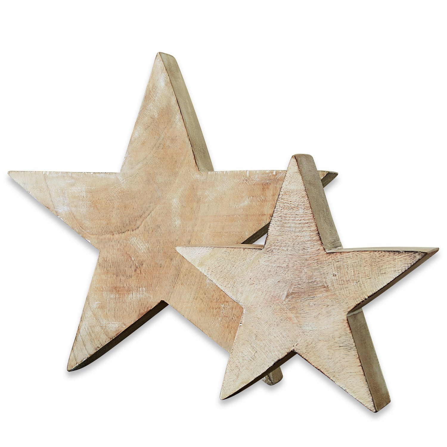 Lot de 2 étoiles Dunino Étoiles décoratives en bois couleur beige naturel pour décoration intérieure et festive