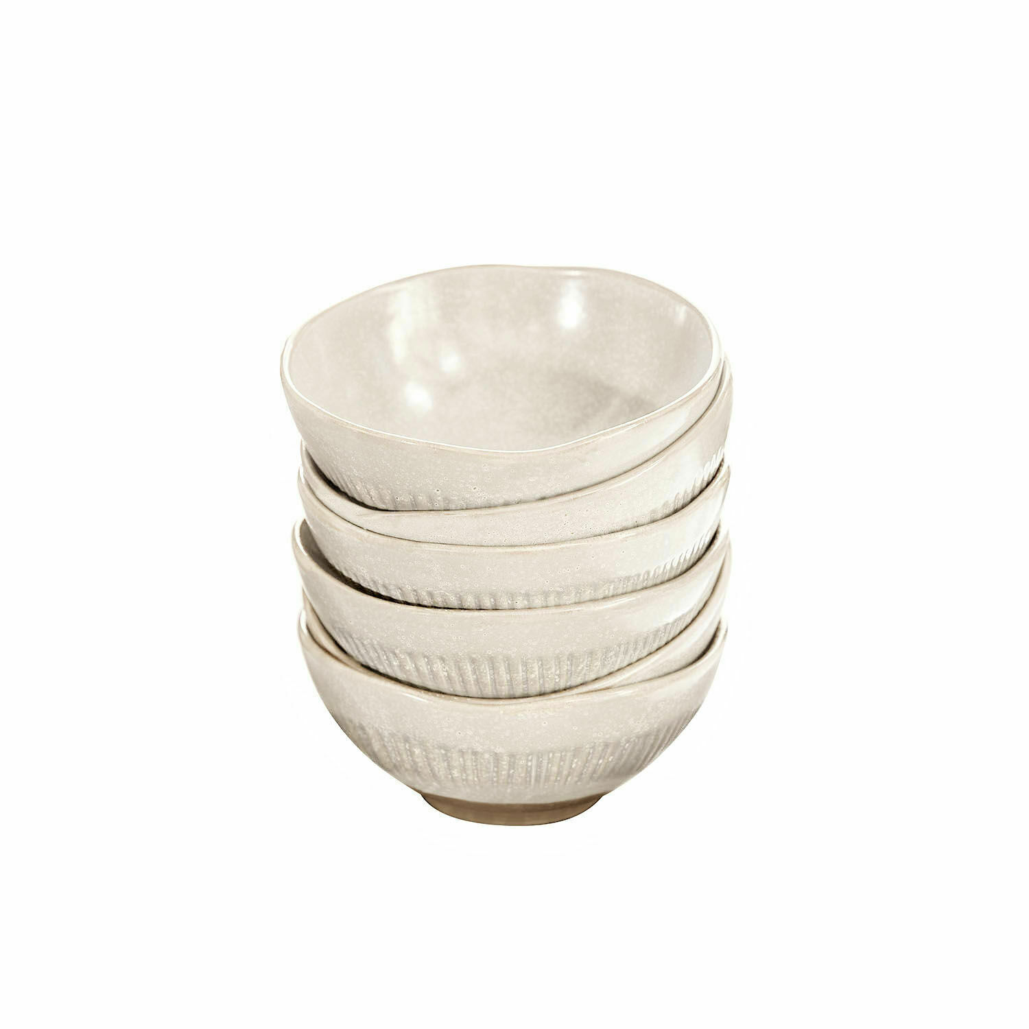 beige Set van 4 beige keramische kommen met subtiel patroon, perfect voor keuken en eetkamer