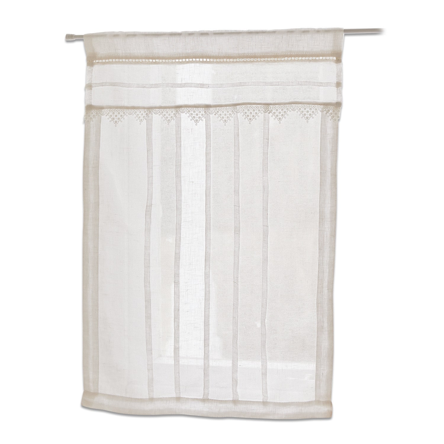 Brise-bise Chailly Voilage en lin beige clair avec dentelle délicate et rayures verticales pour décoration intérieure