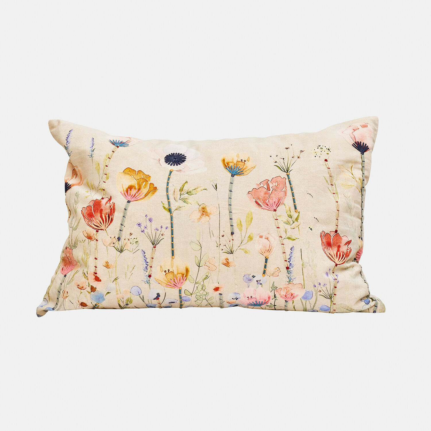 Kussenhoes Cadrinela Rechthoekig katoenen kussen in crème met kleurrijke bloemenprint voor woondecoratie