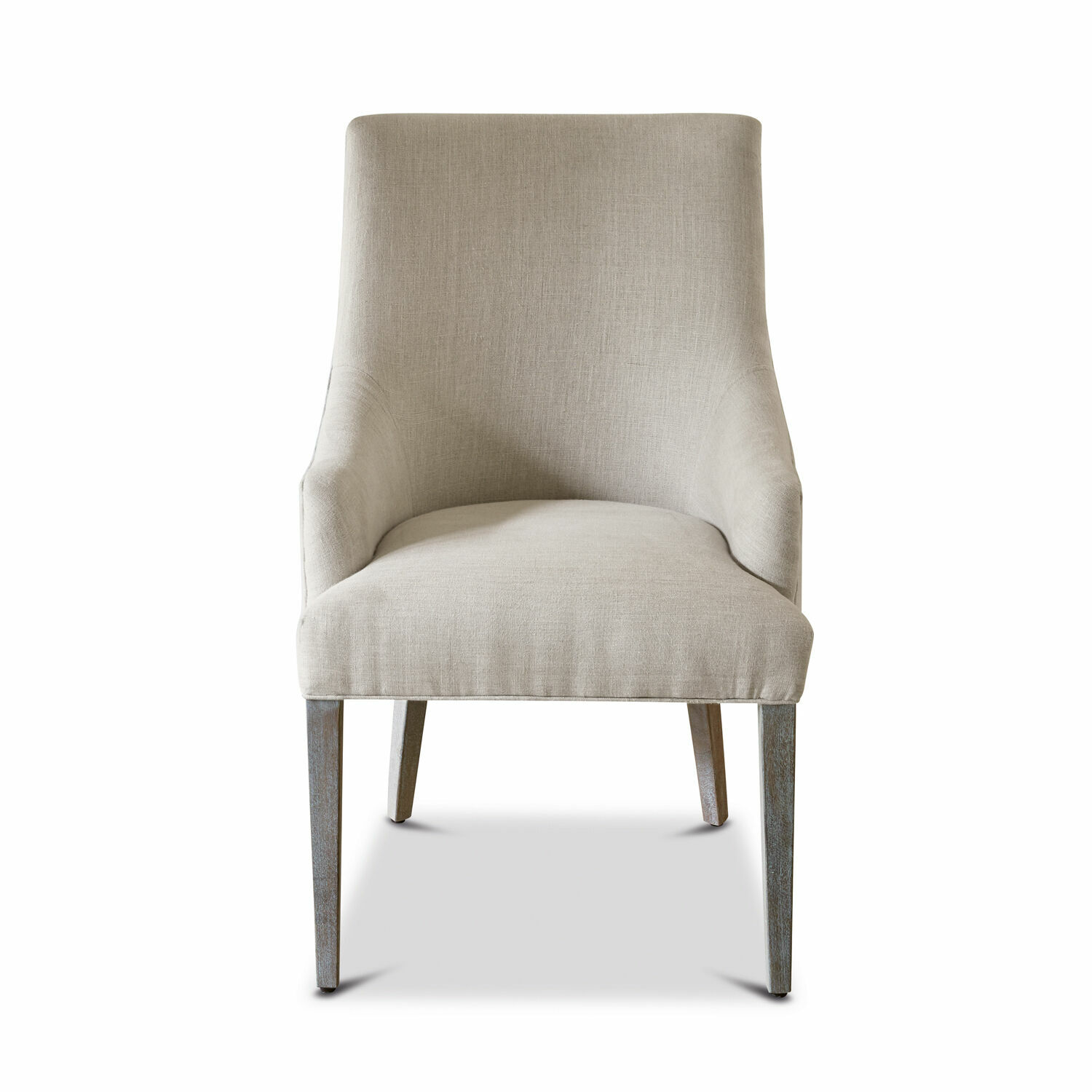 beige Beige gestoffeerde Hyeres stoel met houten poten, comfortabele woonkamerstoel