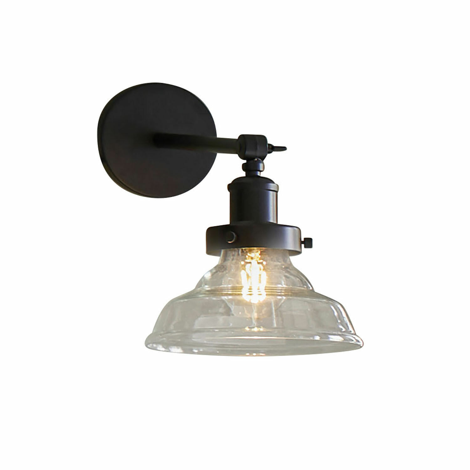 Wandlamp Manel Zwarte metalen wandlamp met doorzichtige glazen kap en zichtbare LED-lamp
