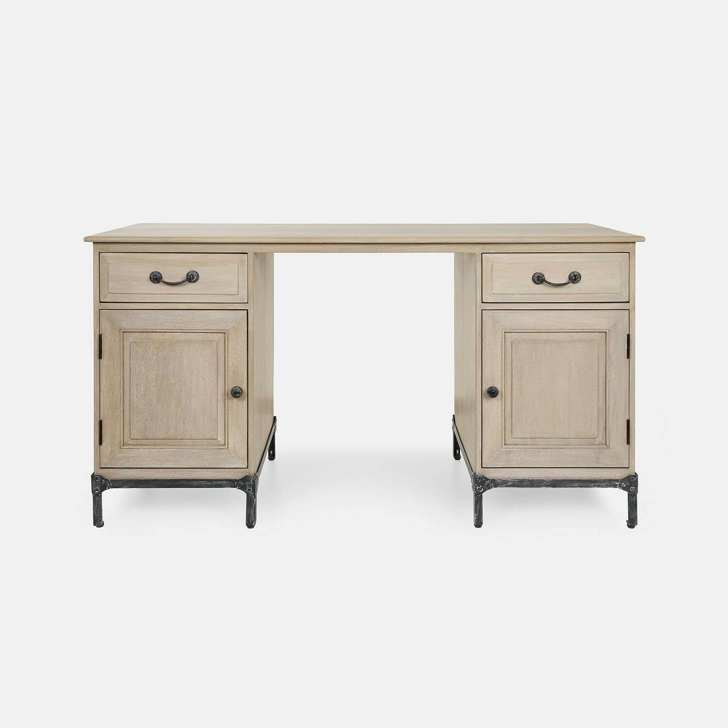 Bureau Aldrics Bureau van licht hout met lades en metalen poten, klassiek meubel voor kantoor of thuis