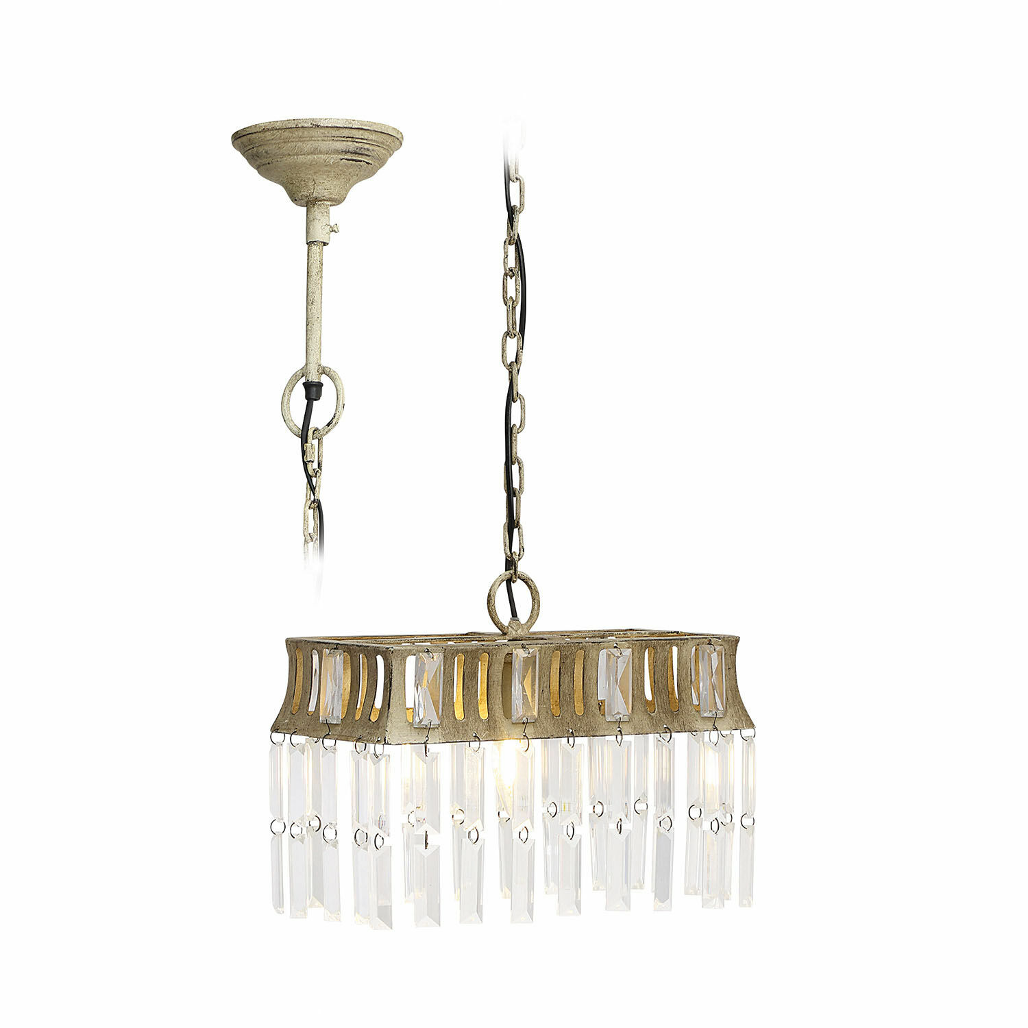 Suspension Ocean Suspension en métal doré vieilli avec pampilles en cristal transparent, luminaire décoratif pour plafond
