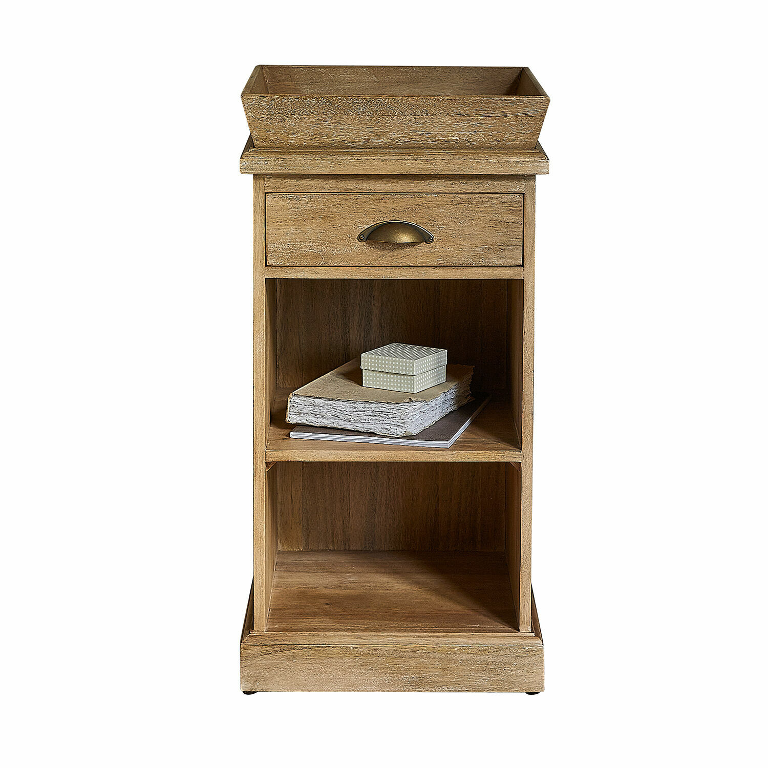 Meuble en bois naturel avec tiroir et étagères pour rangement et décoration intérieure