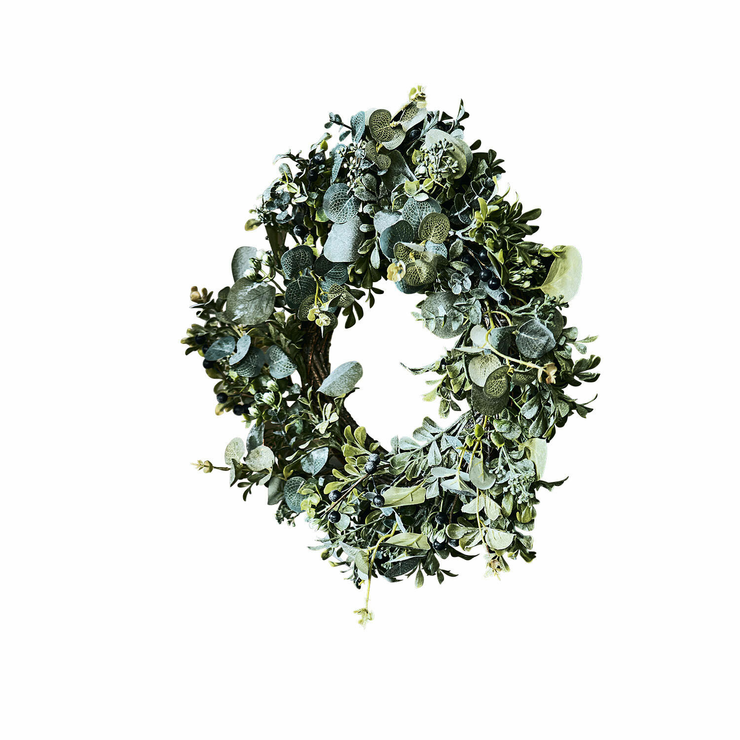 Couronne Tobin Couronne décorative en feuillage vert et baies, matériau naturel, décoration murale intérieure