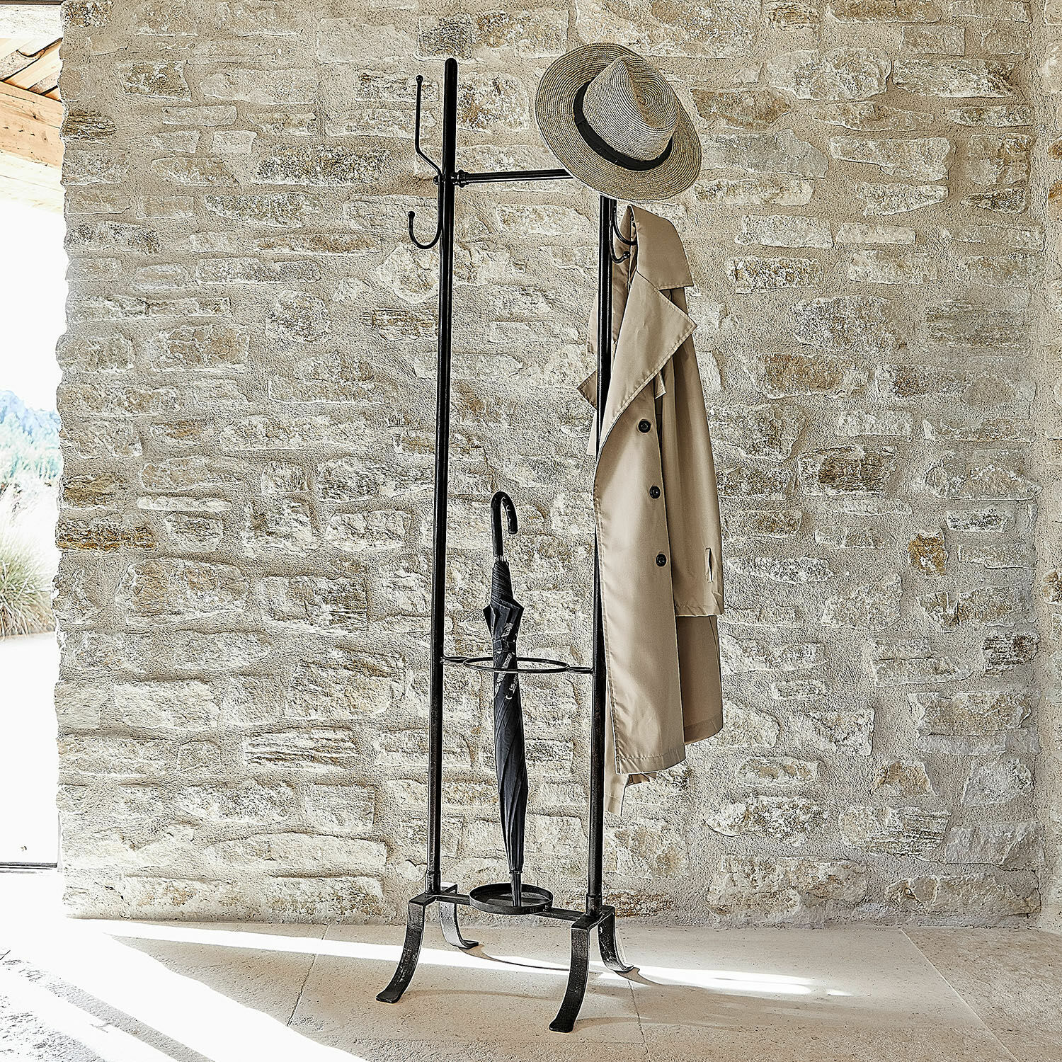 Portemanteau Mistyvale Porte-manteau en métal noir avec support pour parapluie et chapeau style vintage