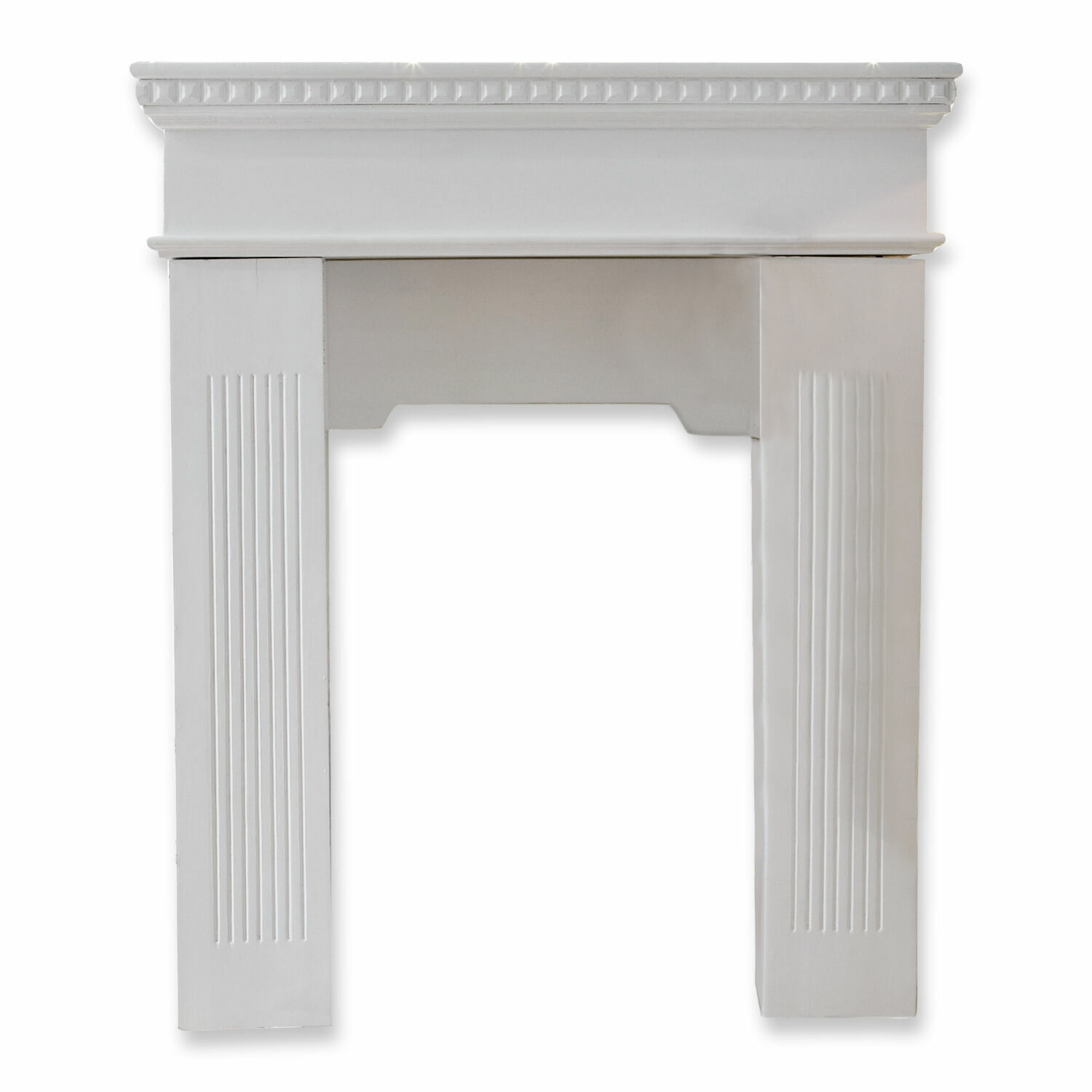 antiekwit Antiekwitte Leesburg schoorsteenconsole van hout met decoratieve groeven, vintage stijl voor woonkamer