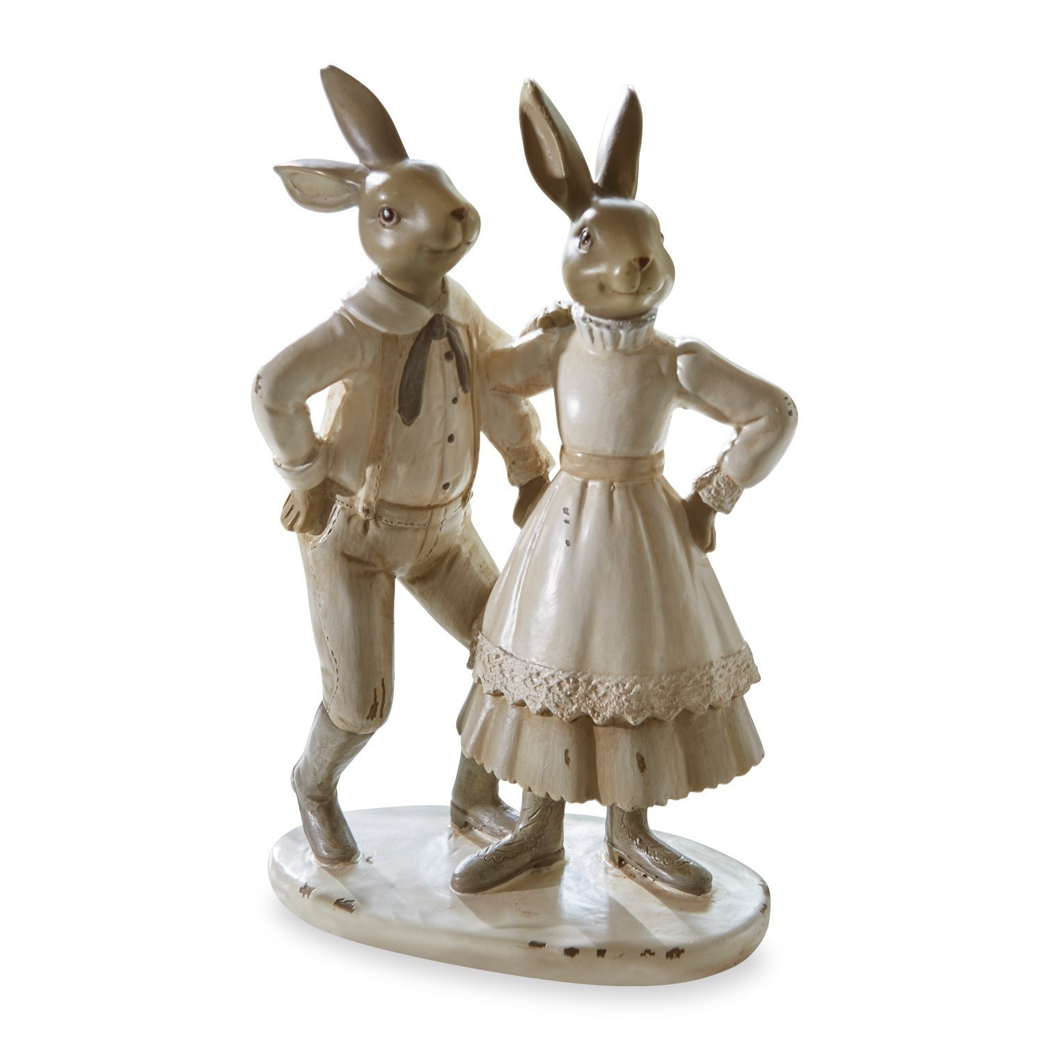Hazen Paire Twee konijnenfiguren van kunststof in beige, vintage woondecoratie