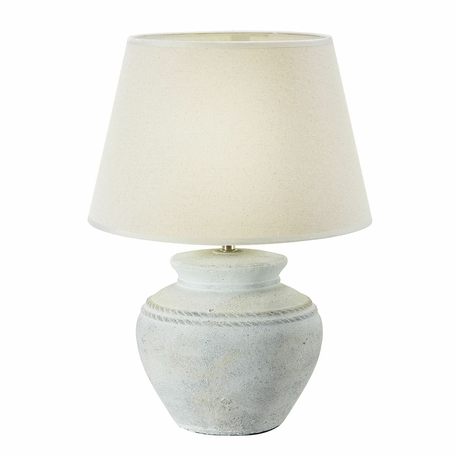 Lampe à poser Cleveland Lampe de table en pierre blanche avec abat-jour beige, éclairage décoratif pour salon