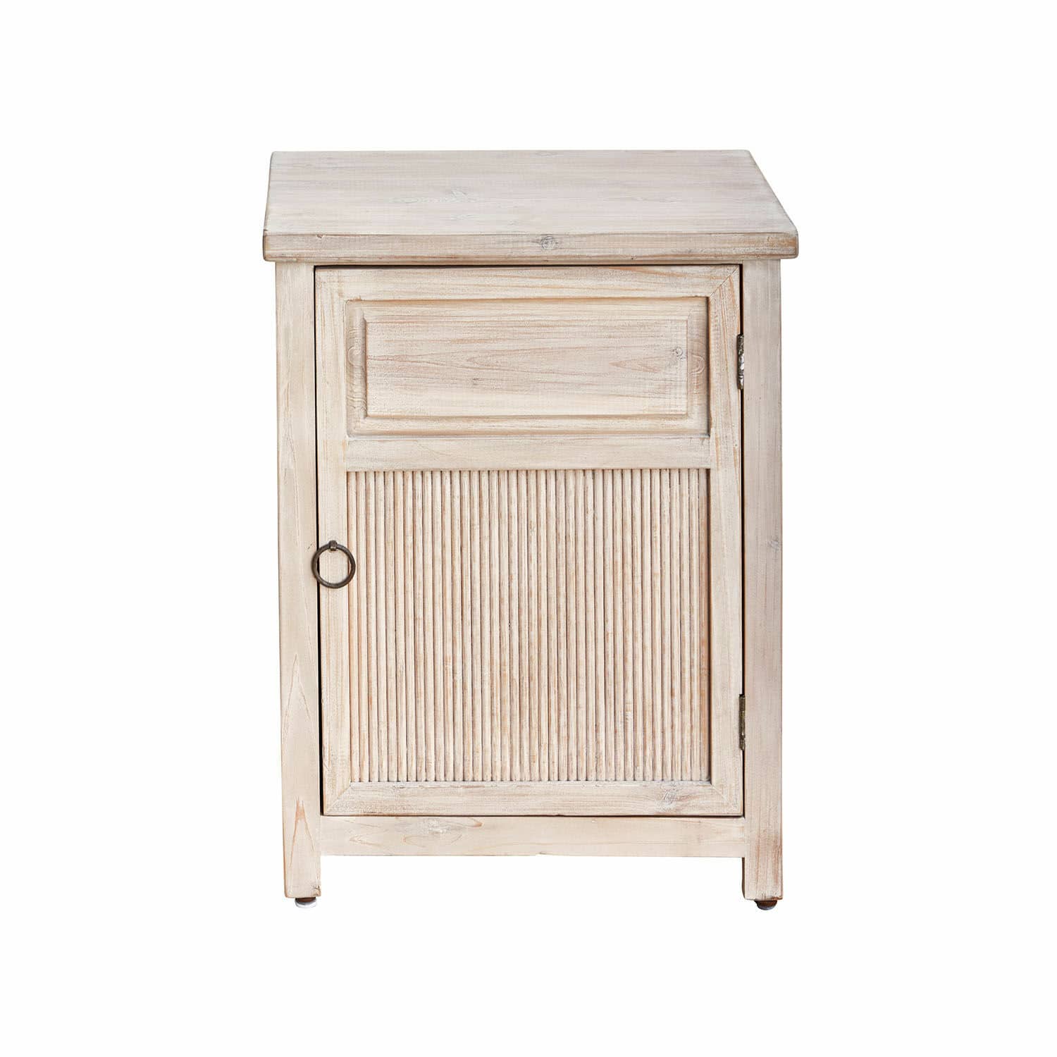 Table de chevet en bois brun avec porte cannelée et poignée en métal pour chambre à coucher
