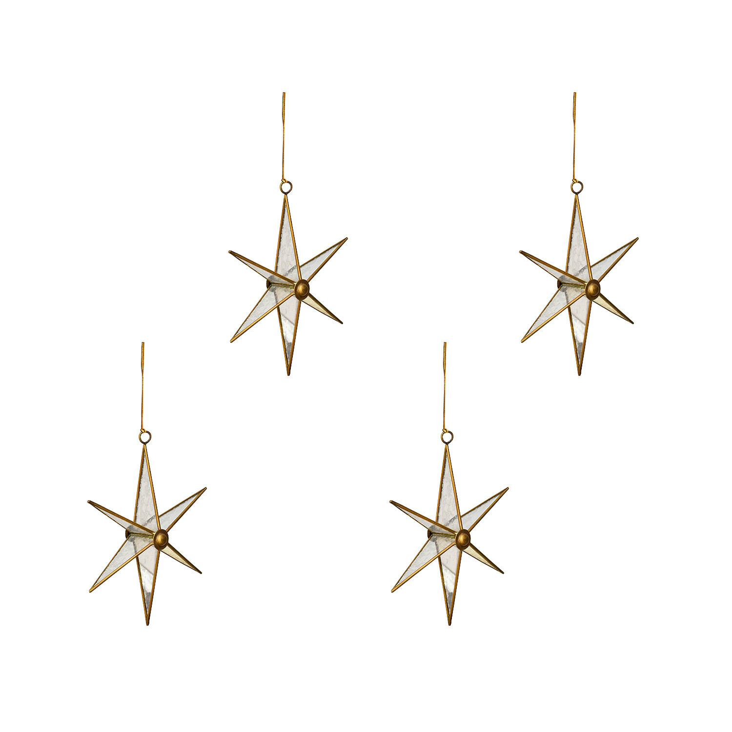 Lot de 4 décorations à suspendre Zaydan Ensemble de quatre étoiles décoratives en métal et verre doré à suspendre