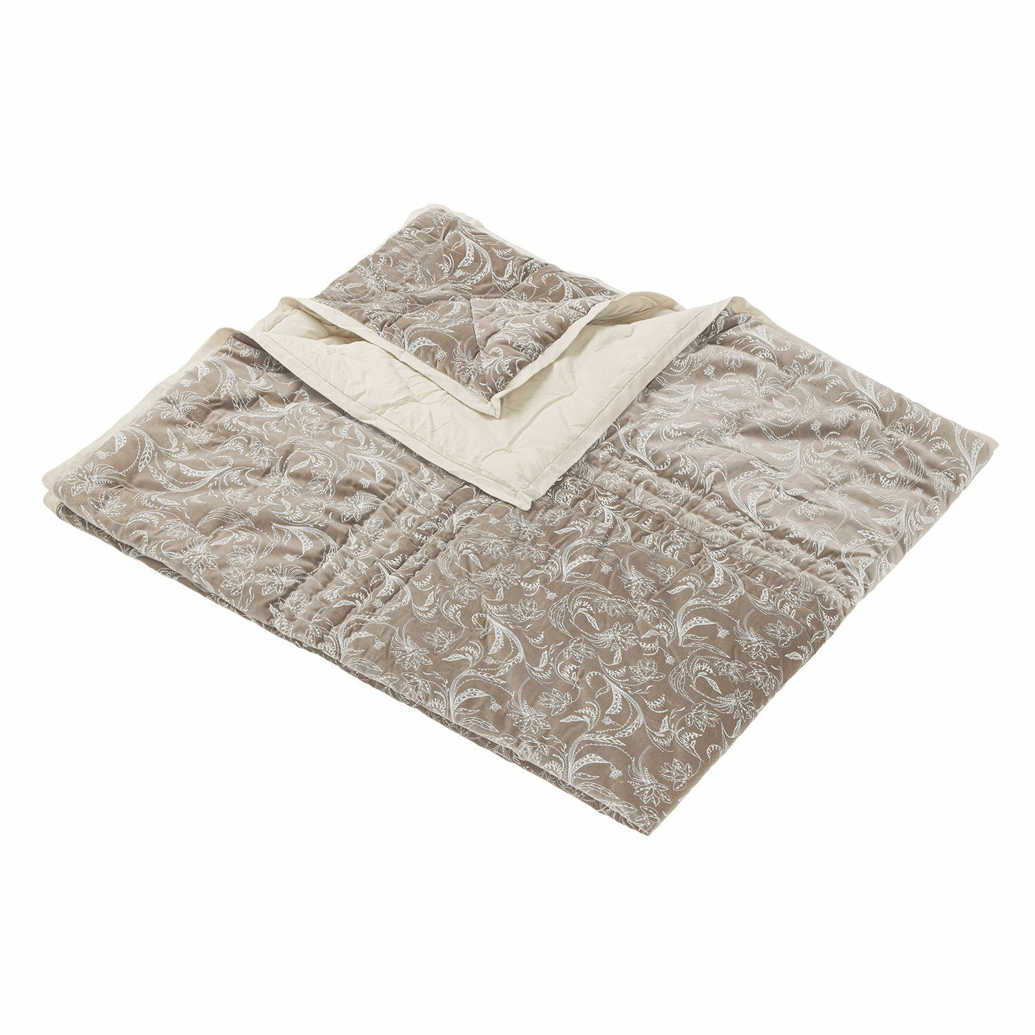 Courtepointe Olicianne Couvre-lit matelassé beige avec motif floral blanc et envers uni, tissu doux pour chambre à coucher