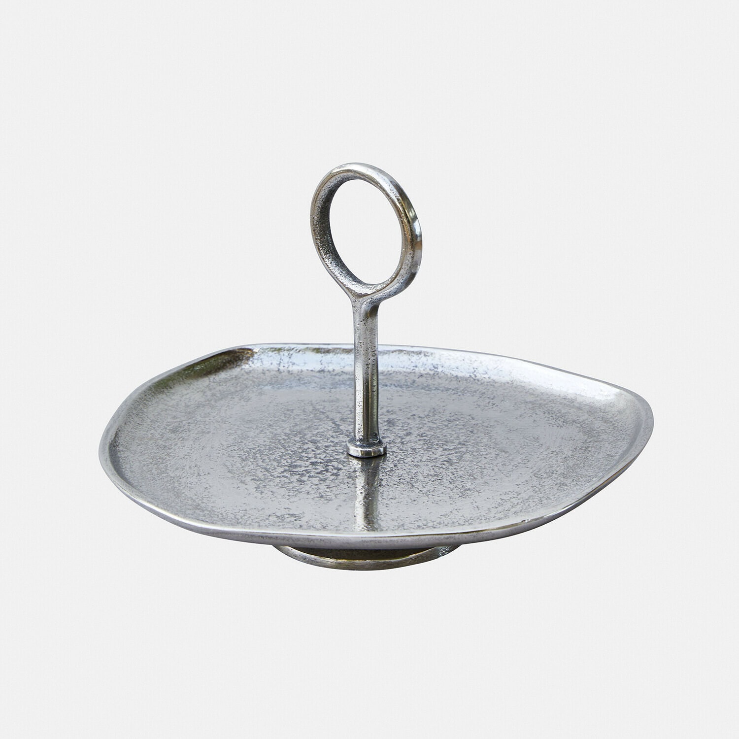 Plateau en métal argenté avec poignée centrale, plateau décoratif pour apéritifs