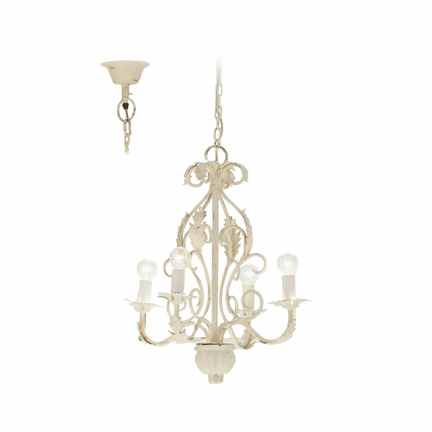 Kroonluchter Assenay Witte metalen kroonluchter met decoratieve bladeren en vier lampen voor interieurdecoratie