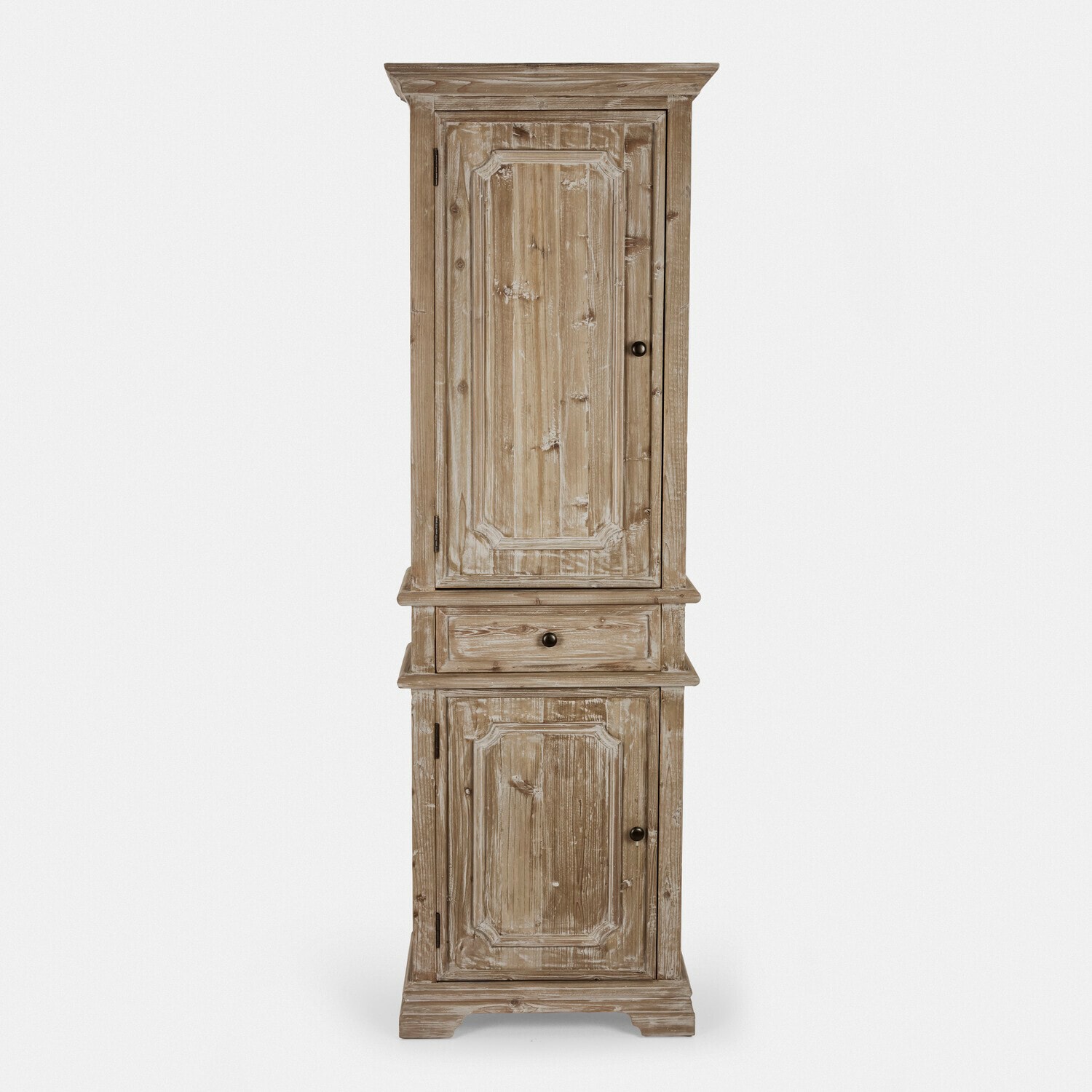 Kast Pembroke Hoge kast van natuurlijk verouderd hout met lade en twee deuren in rustieke stijl