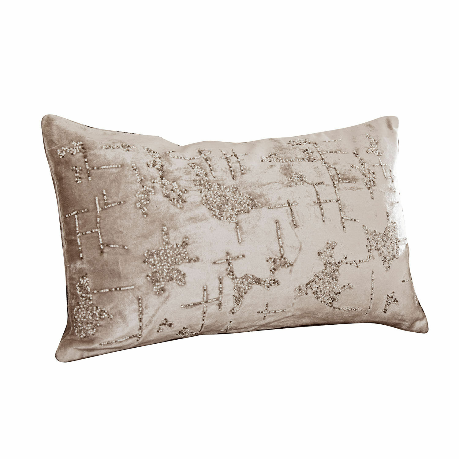 Housse de coussin Malencio Coussin décoratif beige en velours avec motif perlé, accessoire élégant pour salon