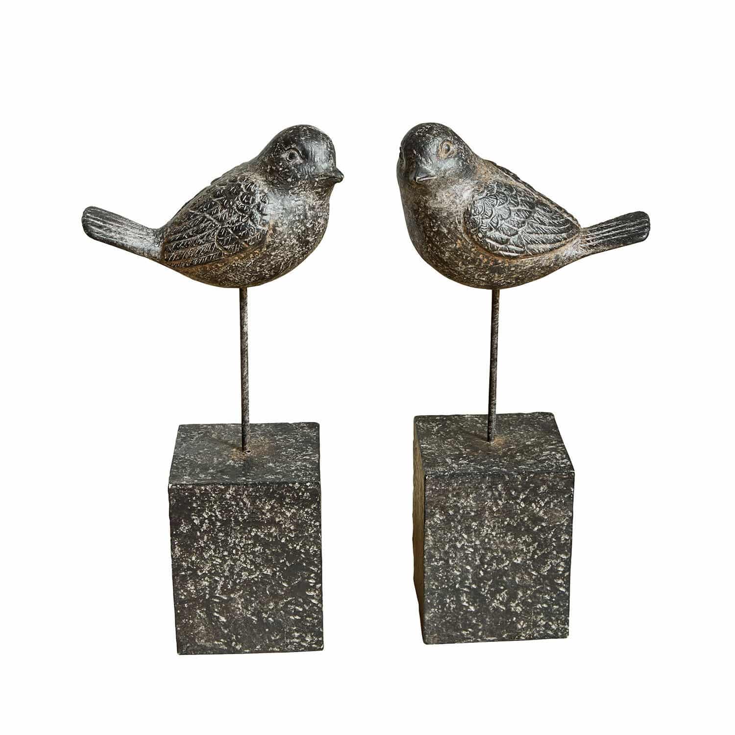 Lot de 2 oiseaux décoratifs Juxivel Oiseaux décoratifs en métal sur socles en pierre sombre pour décoration intérieure élégante