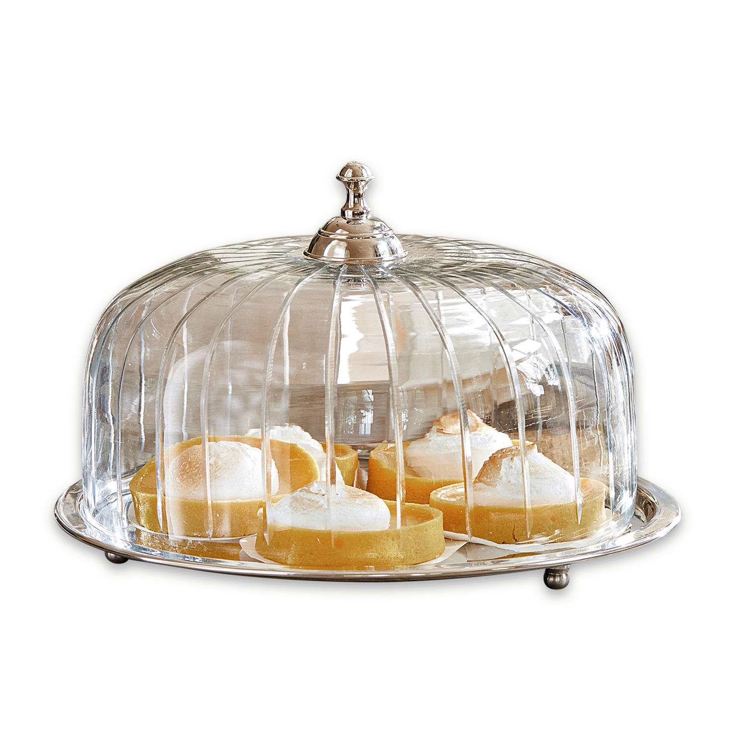 Cloche à gâteau Allaire Cloche en verre avec plateau en métal argenté pour conserver les pâtisseries fraîches à la maison