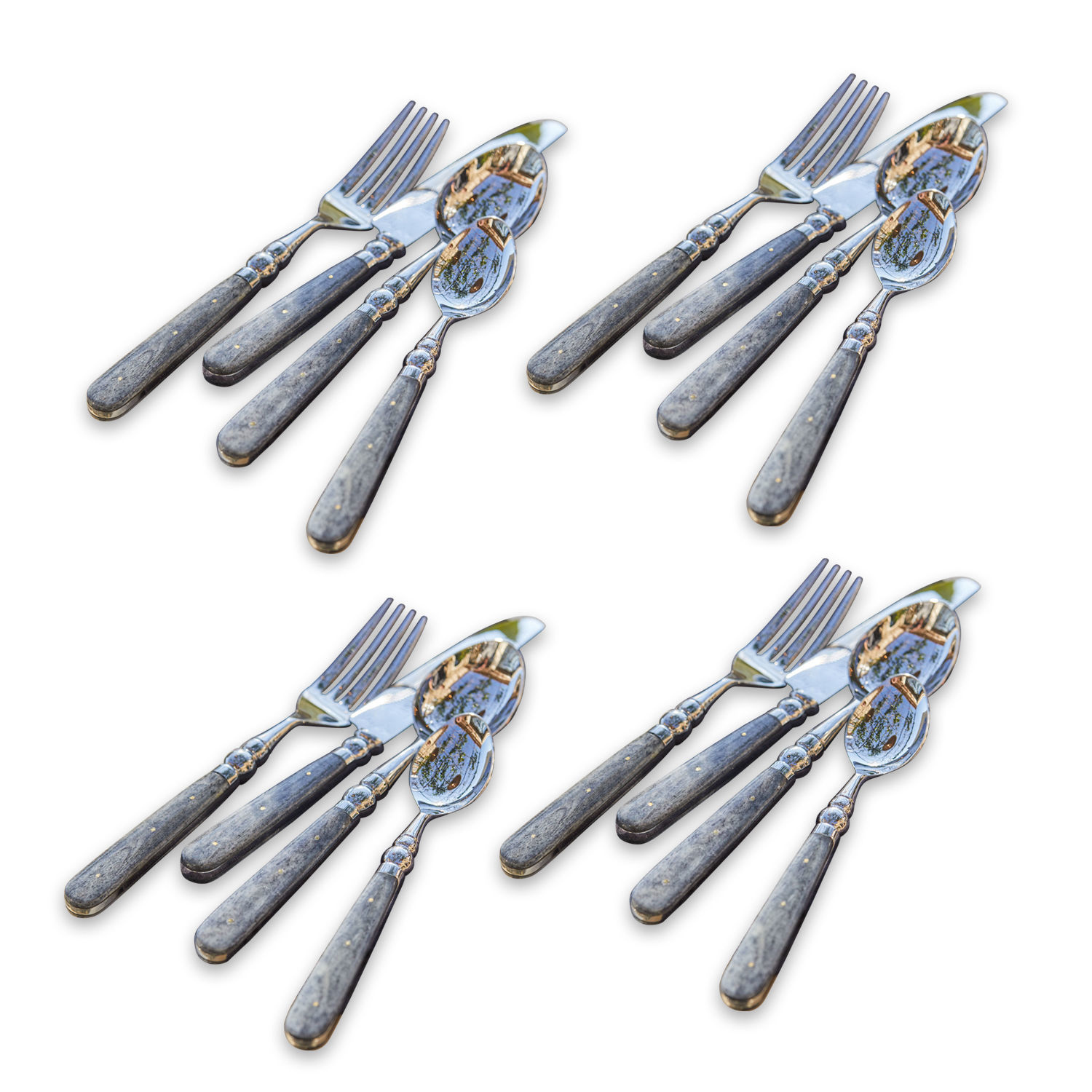 argenté/gris Ensemble de couverts avec manches gris et lames argentées, accessoires de table élégants
