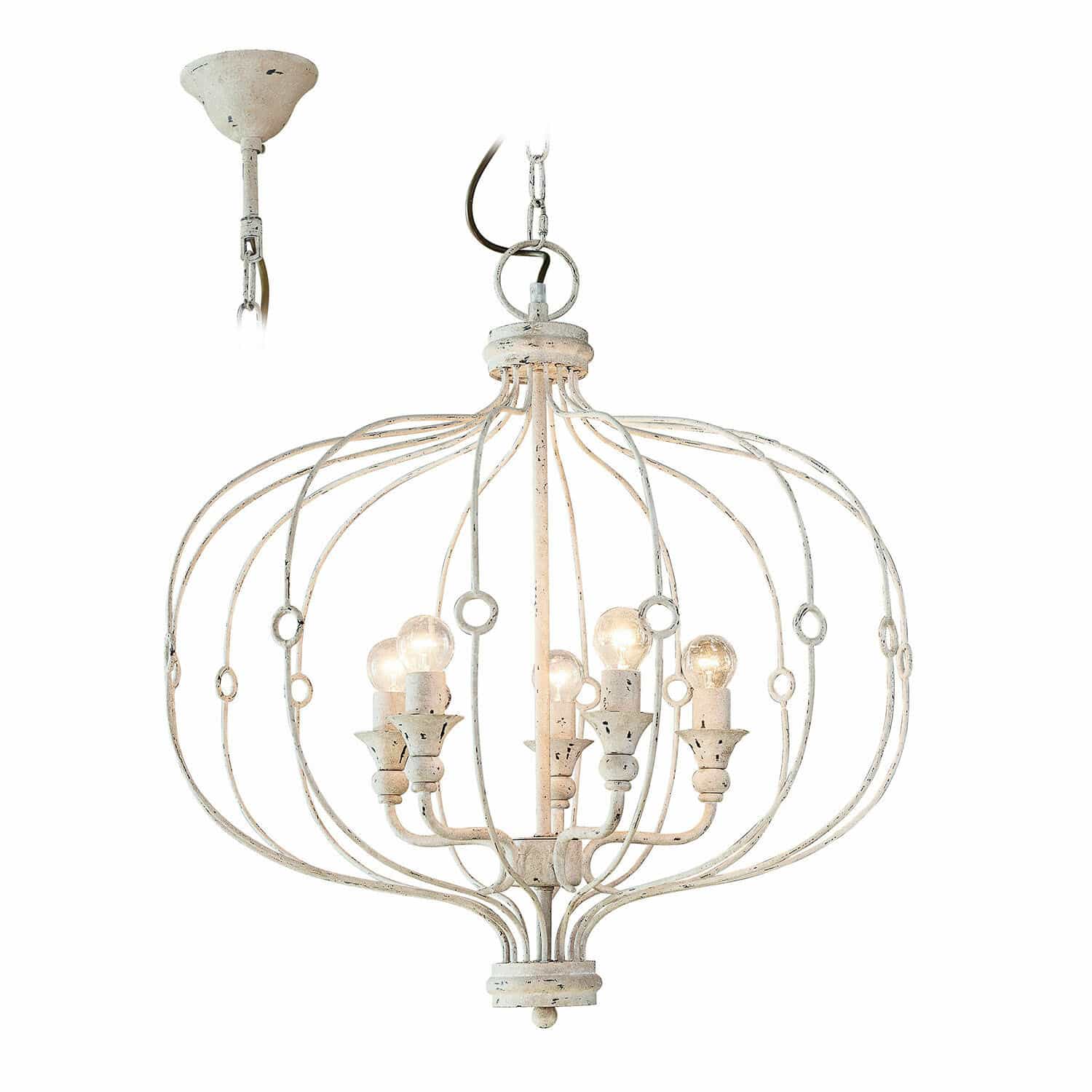 Kroonluchter Aragonese Witte metalen vintage kroonluchter met zes lampen, decoratieve woonkamerverlichting