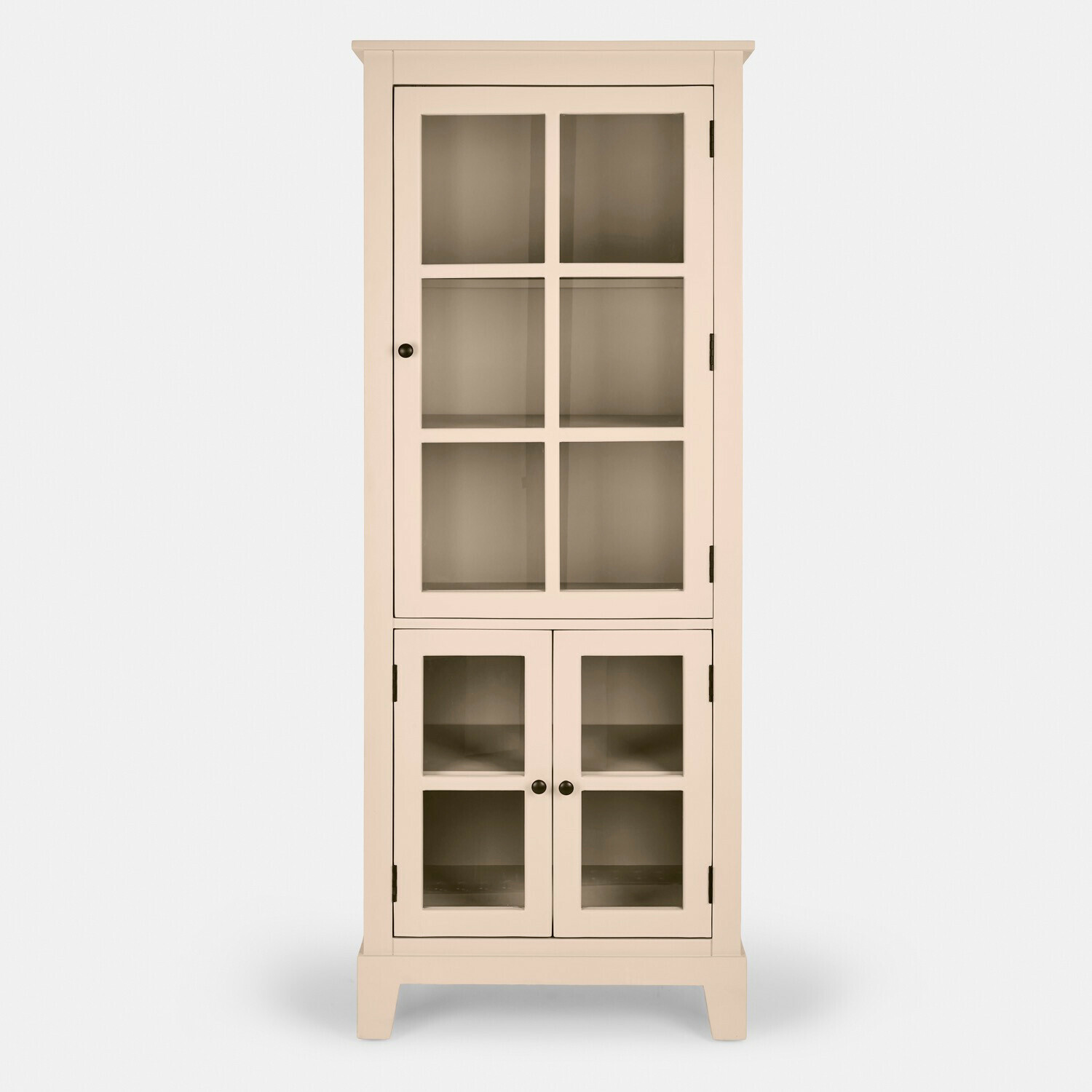 Kast Domérise Beige houten vitrinekast met glazen deuren en planken voor opslag in de woonkamer