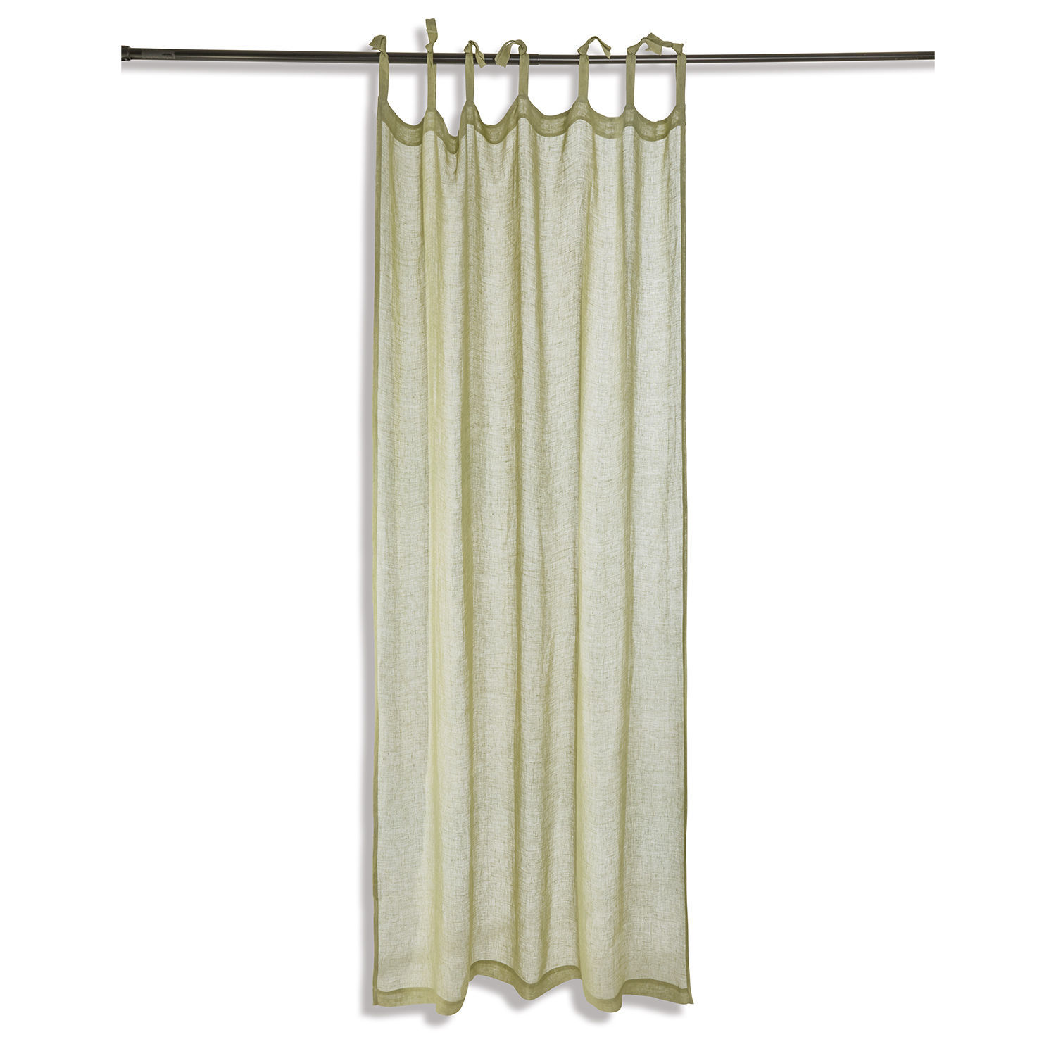 Gordijn Gryphia Lichte linnen gordijn in lichtgroene kleur met striklinten om aan de roede te hangen