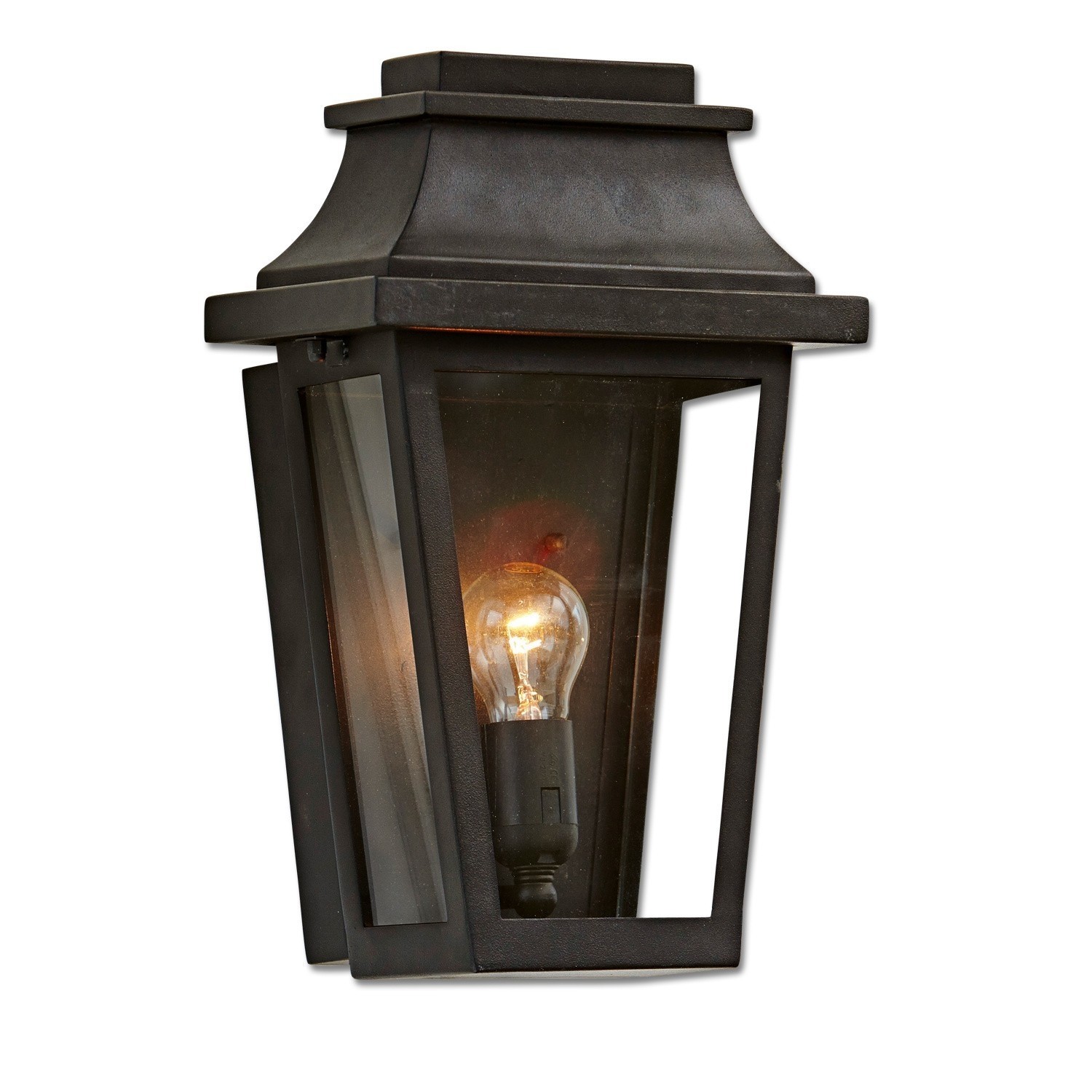 Wandlamp voor buiten Toledo Zwarte metalen wandlamp met helder glas en zichtbare gloeilamp voor buitenverlichting