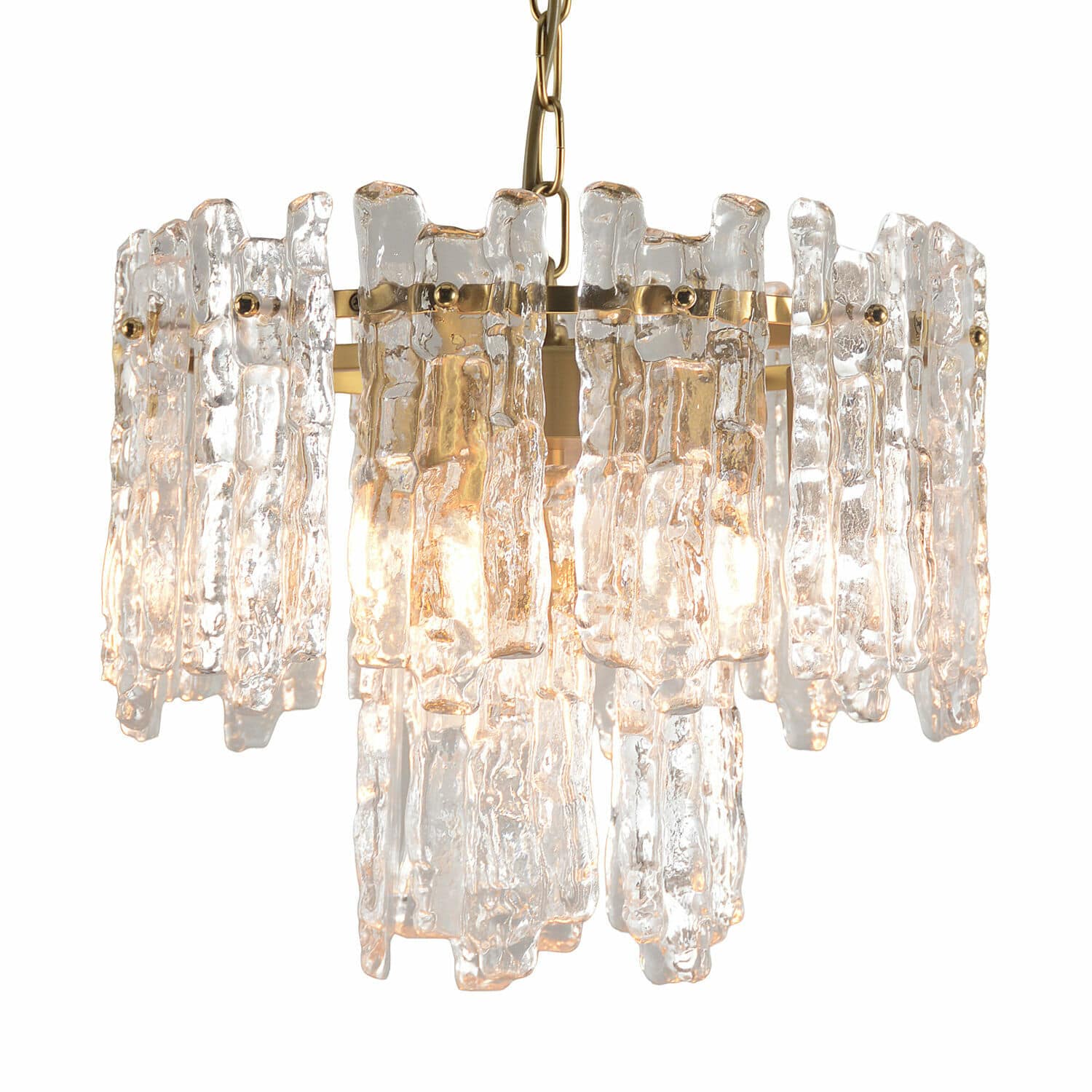 Suspension Lanziano Suspension en verre transparent et métal doré, luminaire décoratif pour salon moderne