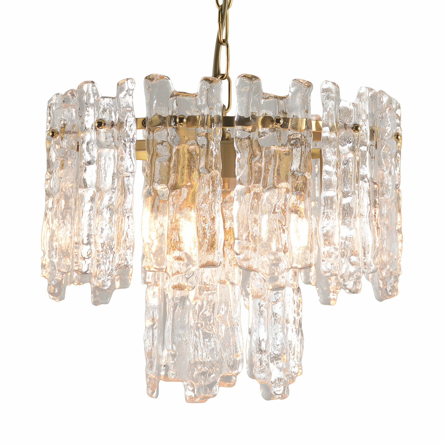 Hanglamp Lanziano Hanglamp van helder glas en goudkleurig metaal, decoratieve plafondlamp voor woonkamer