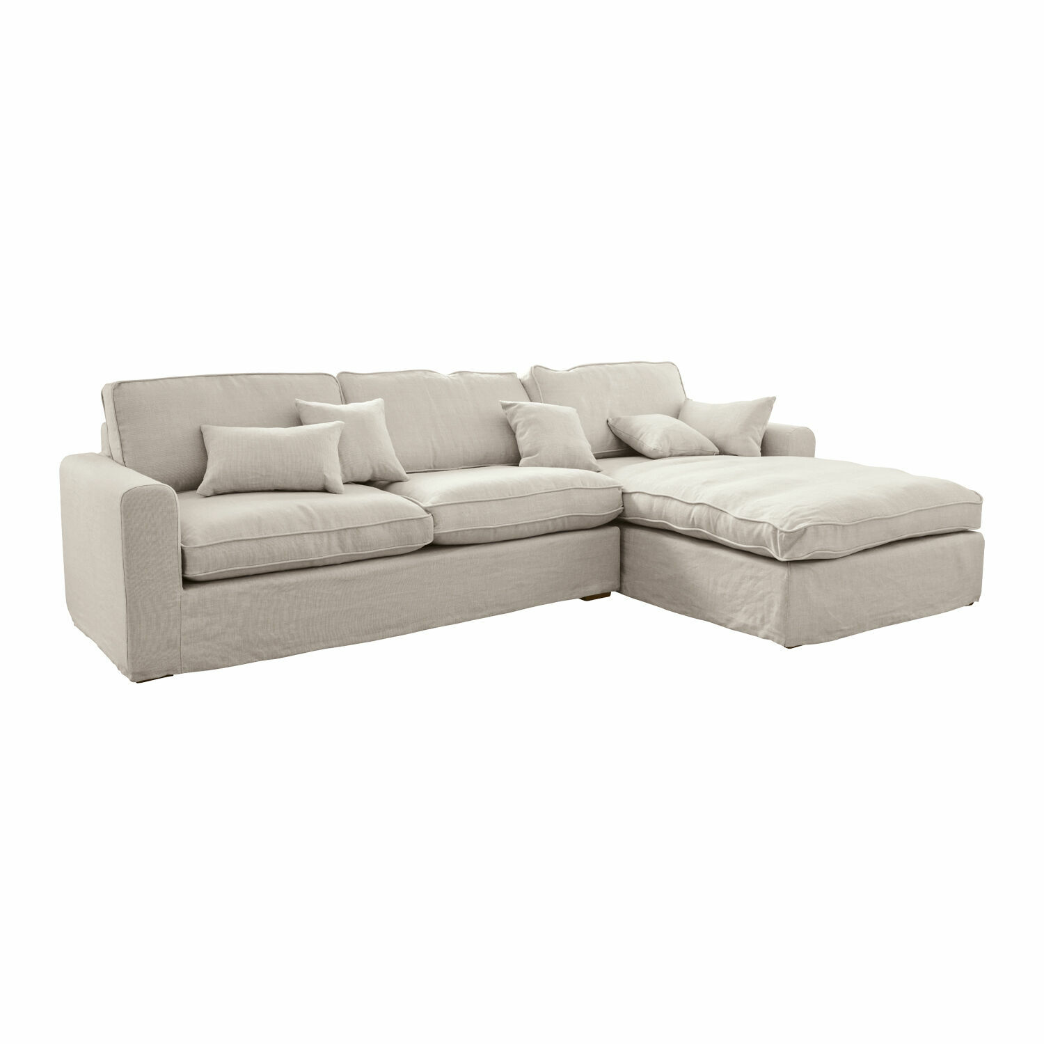 Canapé Seaford Canapé d'angle beige en tissu avec coussins moelleux, meuble confortable pour salon