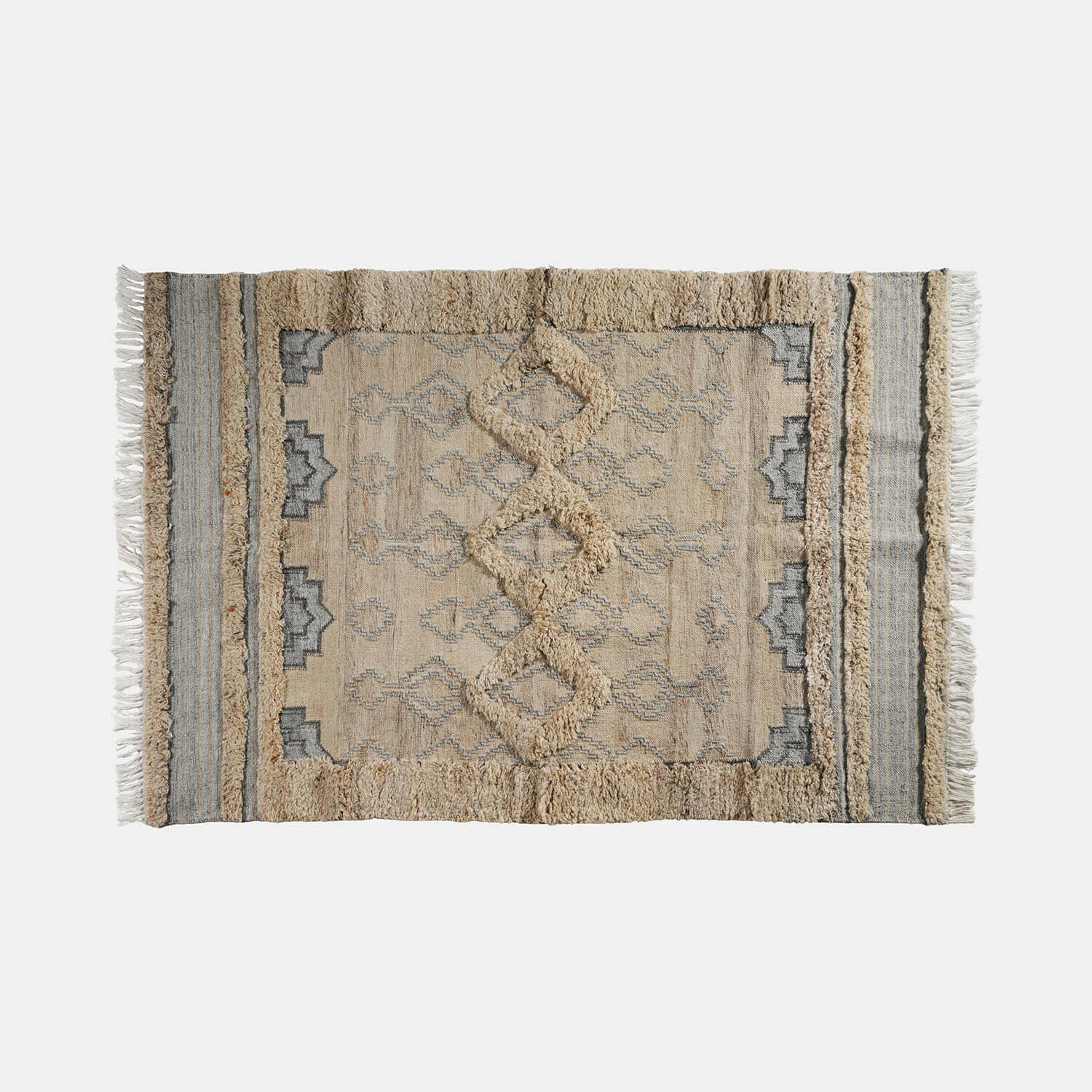 Vloerkleed voor binnen en buiten Ciel d'Azur Beige vloerkleed met geometrisch patroon en franjes, zacht materiaal, interieurdecoratie