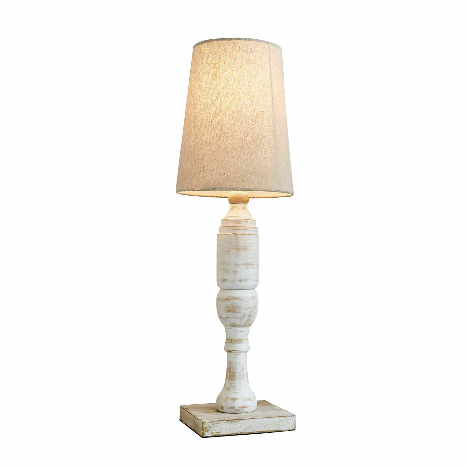 Tafellamp Yernisto Tafellamp van wit hout met beige kap, decoratieve verlichting voor woonkamer