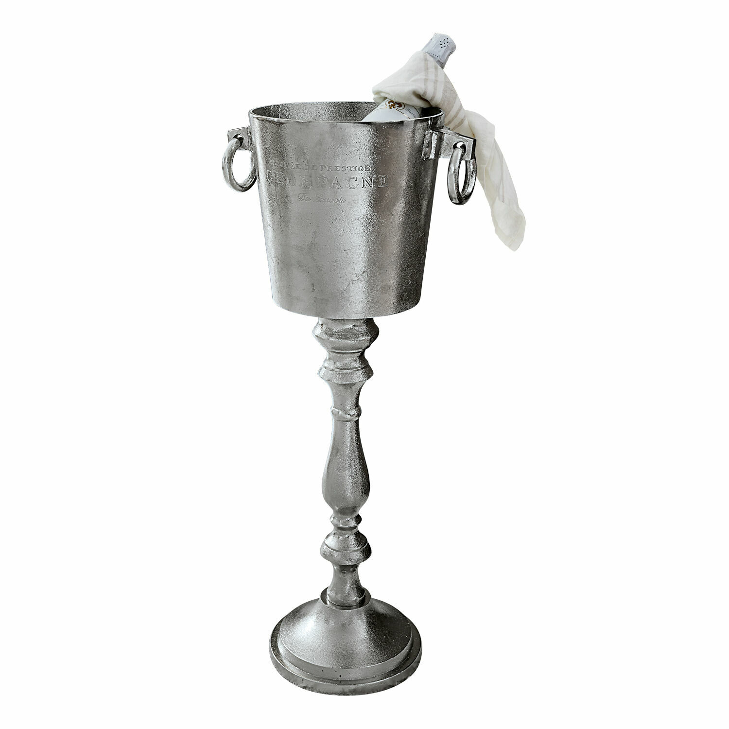 Seau à glace Danville Seau à glace en métal argenté sur pied avec poignées et bouteille de champagne, accessoire élégant pour servir